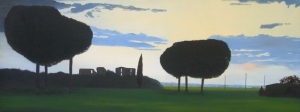 “Ruderi romani”, Dipinto ad olio su legno, misure 34 x 90 cm, Anno 2012 di Maurizio Ciccani